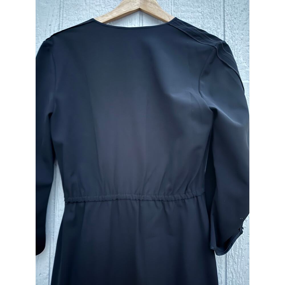new ELIE TAHARI black silk stretch ruched sleeve faux wrap Tera cocktail dress - Picture 8 of 10